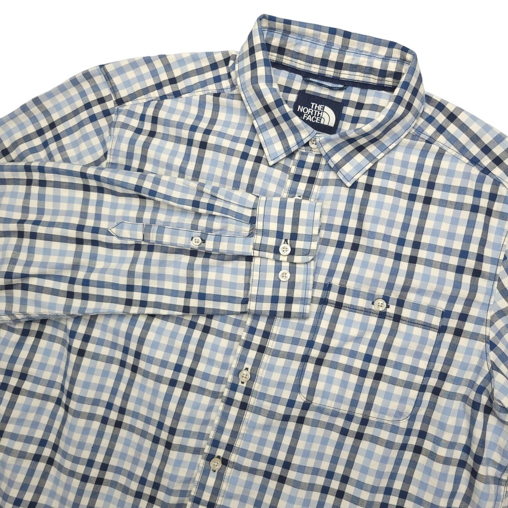 The North Face Shirt Mens Large Blue Check Long Sleeve Button Up Casual‎ Outdoor